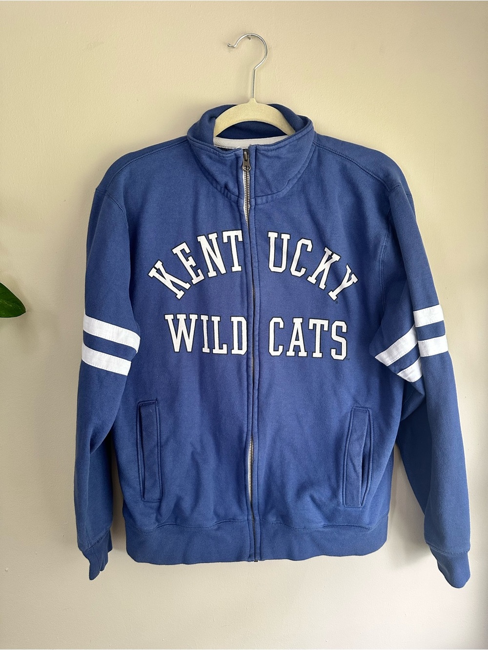 Kentucky Wildcats Blue Zip-Up Sweatshirt Varsity Stripes on Sleeves